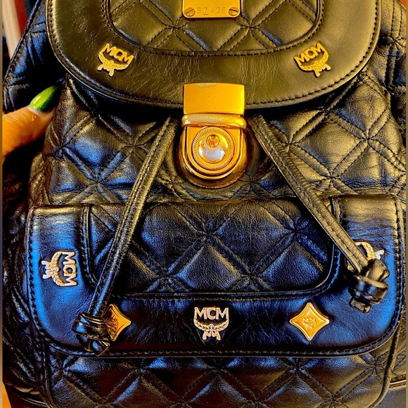 MCM Black & Gold Quilted Backpack, EUC main image 7